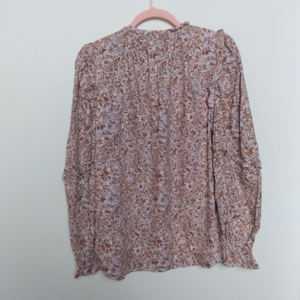 Universal Thread Floral Calico Ruffled Prairie Style Popover Blouse Size Large - Picture 2 of 8